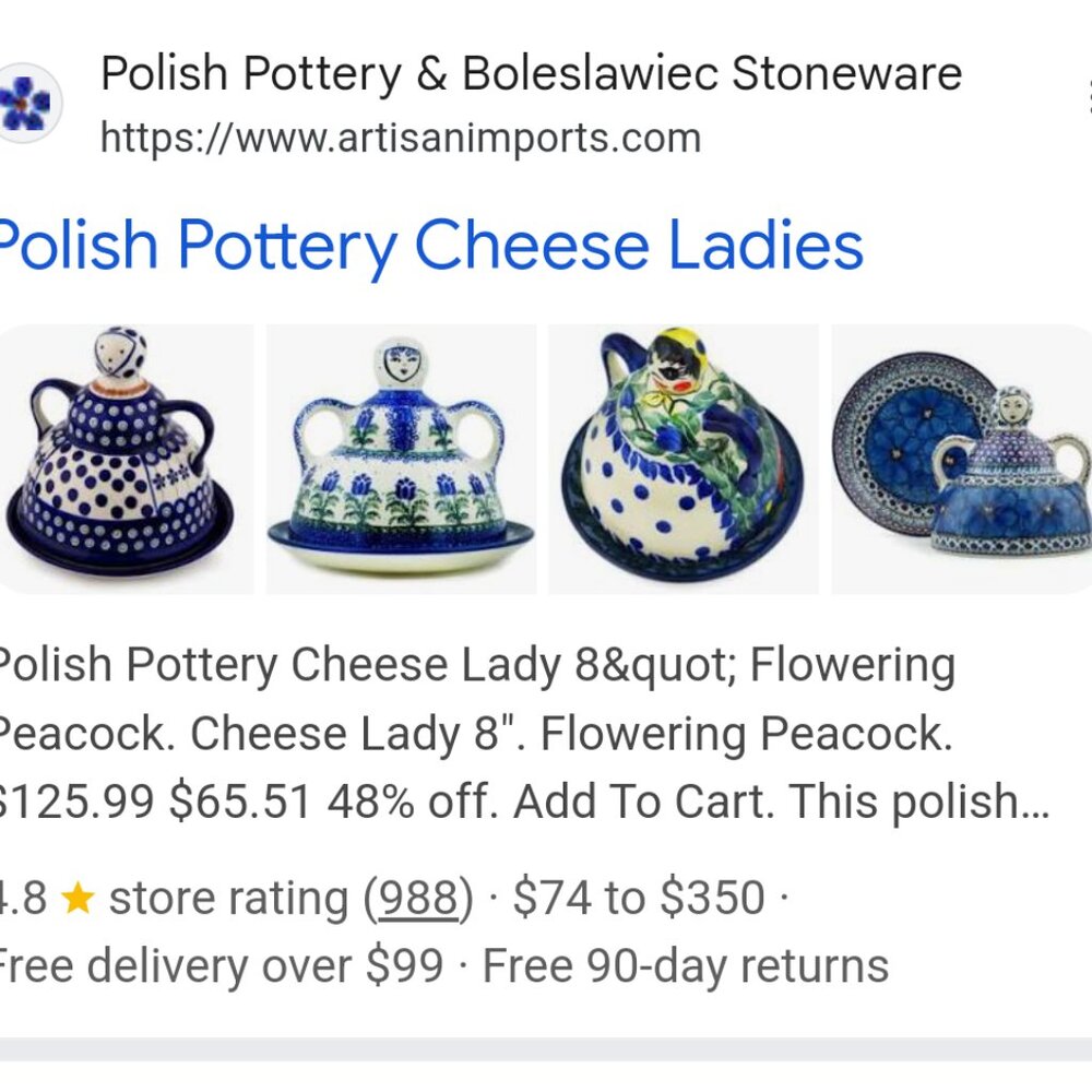 Boleslawiec Polish Pottery Dome Cheese Keeper Lady Figurine European Art - Picture 4 of 4